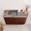 Mondiaz JOYA-DLUX Meuble de toilette 61,6cm - arrondi droit couleur Ruby - Vasque FAYE position Gauche 1 trou de robinet couleur Sombra. SW1425684