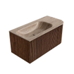 MONDIAZ KURVE-DLUX meuble de salle de bains 95cm arrondi Droit couleur Noyer avec 1 tiroir et 1 porte. Lavabo BIG SMALL Gauche sans trou de robinet Saba. SW1433165