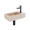 FugaFlow Efficiente Ensemble Fontaine Pierre - 40x22x10 cm - trou du robinet à droite - robinet de fontaine noir mat - bouchon de vidange - siphon abaissé - pierre naturelle mouchetée SW1448146