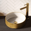 BRAUER Circle waskom - 36x36cm - rond - keramiek - hoogglans wit en goud SW721037