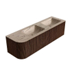 MONDIAZ KURVE-DLUX meuble de salle de bains 155cm arrondi gauche couleur noyer avec 2 tiroirs et 1 porte. Lavabo LEAF double / droite sans trou de robinet Arena. SW1431228