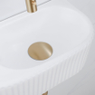 QeramiQ Fuente Ensemble de Lavabo - 40x21.5x12cm - strié - demi-rond - céramique - ensemble de robinet en laiton brossé - bouchon de vidange - siphon réduit - blanc mat SW1233111