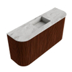 Mondiaz JOYA-DLUX 83.2cm meuble de toilette - arrondis gauche et droite couleur Ruby - Vasque FAYE position Milieu Sans trou de robinet couleur Glace. SW1423584
