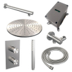 BRAUER Brushed Edition Regendoucheset inbouw - hoofddouche 30cm - gladde knop - inclusief inbouwdeel - handdouche Staaf 1 stand - PVD - geborsteld RVS SW538368
