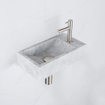 Saniclass Fuente ensemble de lavabo - 40x22 - 1 trou de robinet - droite - marbre - robinet de lavabo inox brossé - blanc SW1111496