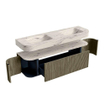 MONDIAZ THOR-DLUX 160cm meuble de salle de bains arrondi gauche + droite couleur Shadow avec 1 tiroir et 2 portes. Vasque suspendue CLOUD Double 2 trous de robinet couleur Nata. SW1465293