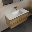 Mondiaz AIVY Ensemble de meuble - 100x45x50cm - 0 trous de robinet - 1 vasque talc Solid surface - Centre - 2 tiroirs - sans miroir - Melamine Chai SW892340