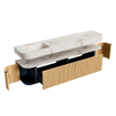 MONDIAZ THOR-DLUX 200cm meuble de salle de bains arrondi gauche + droite couleur Oak avec 2 tiroirs et 2 portes. Vasque suspendue CLOUD Gauche sans trou de robinet couleur Frappe. SW1466938