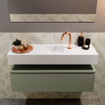 MONDIAZ ANDOR Toiletmeubel 100x30x30cm met 1 kraangaten 1 lades army mat Wastafel Lex midden Solid Surface Wit SW474064
