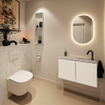 MONDIAZ TURE-DLUX Meuble toilette - 80cm - Talc - EDEN - vasque Opalo - position droite - 1 trou de robinet SW1104145