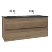 Saniclass Chaci Badkamermeubelset - 120x46x55cm - keramische wastafel zwart - 2 wasbakken - zonder kraangaten - 2 lades - spiegelkast - eiken SW856585