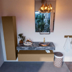 Mondiaz ALAN-DLUX Ensemble de meuble - 130cm - meuble Oro mat - 1 tiroir - Lavabo Cloud Lava suspendu - vasque Droite - 1 trou de robinet SW808421
