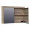 Saniclass Massief eiken Spiegelkast - 100x70x15cm - 2 links/rechtsdraaiende spiegeldeuren - Hout Vintage oak SW223490