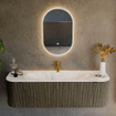 Ensemble de meuble de salle de bain Mondiaz KURVE-DLUX - 150x46x40cm - 1 tiroir - 2 portes - lavabo en solid surface - milieu - 1 trou de robinet - Shadow SW1414353