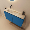 MONDIAZ TURE-DLUX Meuble toilette - 80cm - Jeans - EDEN - vasque Frappe - position gauche - sans trou de robinet SW1102811