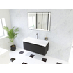 HR Matrix ensemble de meubles de salle de bain 3d 100cm 1 tiroir sans poignée avec bandeau couleur noir mat avec lavabo juste 1 trou de robinetterie blanc SW857060