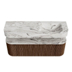 MONDIAZ THOR-DLUX 140cm badmeubel ronding links + rechts kleur Walnut met 1 lade en 2 deuren. Vrijhangende wastafel CLOUD Rechts 1 kraangat kleur Glace. SW1463942