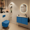 MONDIAZ TURE-DLUX Meuble toilette - 80cm - Jeans - EDEN - vasque Ostra - position droite - 1 trou de robinet SW1104871