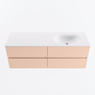 MONDIAZ VICA Ensemble meuble de salle de bains - 140cm - meuble bas rosee - 4 tiroirs - lavabo moon à droite - sans trous de robinet - version haute 60cm - talc SW1080408