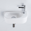 QeramiQ Fuente Ensemble de lave-mains - 40x21.5x12cm - droit - nervuré - demi-rond - 1 trou de robinet - céramique - robinet de lave-mains chrome - bonde - siphon abaissé - blanc mat SW1232877