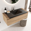 Mondiaz BUKLA Ensemble de meuble - 100x45x34cm - 1 trou de robinet - lavabo centré - solid surface - Urban - sans poignée - 1 tiroir - Mélamine - Chêne blanchi SW704793