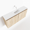 MONDIAZ TURE Kit lave-mains - 100x23x50cm - 0 trous de robinet - 2 portes - chêne blanchi mat - Lavabo centré - Solid Surface Blanc SW475138