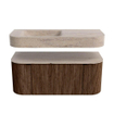 MONDIAZ THOR-DLUX 110cm badmeubel ronding links + rechts kleur Walnut met 1 lade en 2 deuren. Vrijhangende wastafel CLOUD Links 1 kraangat kleur Saba. SW1462994