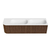 MONDIAZ KURVE 165cm Meuble salle de bain avec module 25 G - couleur Walnut - 2 tiroirs - 1 porte - vasque BIG SMALL double / droite - sans trous de robinet - Talc SW1138371