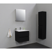 Basic Bella Meuble salle de bains avec lavabo acrylique Blanc avec armoire toilette 1 porte gris 60x55x46cm 1 trou de robinet Noir mat SW491904