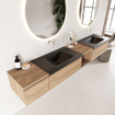 Mondiaz bukla ensemble de meubles de bain 240x45x34cm 0 robinetterie 2 lavabos surface solide urbaine sans poignée 3 tiroirs avec fermeture douce mélamine chêne lavé SW705064