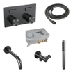 BRAUER Stripe Thermostatische Badkraan - drukknoppen - SET 03 - inbouw - uitloop - staaf handdouche - doucheslang - wandaansluitbocht - gunmetal geborsteld PVD SW1434990