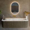 Mondiaz KURVE-DLUX Ensemble de meuble salle de bain - 150x46x40cm - 1 tiroir - 2 portes - lavabo en solid surface - milieu - sans trou de robinet - Shadow SW1414552