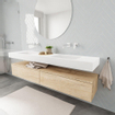 MONDIAZ ALAN 200cm - meuble-bas - chêne blanchi - 2 tiroirs - lavabo suspendu - 2 vasques - 0 trous de robinet - talc SW408523