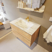 VICA-DLUX Meuble de salle de bains 80cm sous-meuble chêne blanchi 2 tiroirs. Lavabo encastré CLOUD central 1 trou de robinet, couleur Glace. SW902269