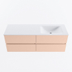 Mondiaz VICA ensemble de meuble de salle de bain - 140cm - meuble sous-vasque rosee - 4 tiroirs - lavabo cloud droite - sans trous de robinet - version haute de 60cm - talc SW1083393