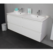 Basic Bella Meuble avec lavabo en porcelaine 2 trous de robinet 120x55x46cm avec armoire toilette à 2 portes gris Anthracite mat SW398168