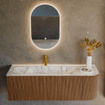 MONDIAZ KURVE-DLUX 135cm Meuble salle de bain avec module 25 D - couleur Walnut - 1 tiroir - 1 porte - vasque BIG MEDIUM gauche - 1 trou de robinet - couleur Glace SW1138037