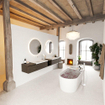 MONDIAZ BUKLA 280cm ensemble de meuble avec module ouvert 40 au milieu couleur Marron Foncé avec 4 tiroirs. Lavabo CLOUD double 0 trous de robinet couleur Talc. SW1382362