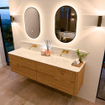 Mondiaz CIRO-DLUX Meuble de salle de bains - 180x45x50cm - Plan vasque solid surface Opalo - 2 vasques Double - sans trous de robinet - 4 tiroirs - Chêne SW1531047