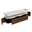 MONDIAZ THOR-DLUX Meuble de salle de bains - 200cm - arrondi gauche + droite - couleur Walnut - 2 tiroirs - 2 portes - Vasque suspendue CLOUD Droite sans trou de robinet - couleur Frappe SW1466990
