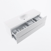 MONDIAZ VICA meuble sous lavabo 150cm Talc 2 tiroirs. Lavabo MOON central sans trou de robinet, couleur Talc. SW1381873