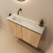 MONDIAZ TURE-DLUX meuble WC 80cm Washed Oak. Lavabo EDEN Ostra position gauche. Sans trou de robinet. SW1105138