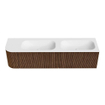 MONDIAZ KURVE 175cm Meuble salle de bain avec module 25 G - couleur Walnut - 2 tiroirs - 1 porte - vasque BIG SMALL double / droite - 2 trous de robinet - Talc SW1138326