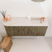 Mondiaz JOYA-DLUX 91.6cm meuble de salle de bains - arrondi gauche couleur Dusk - Vasque FAYE position Droite 1 trou de robinet couleur Meli. SW1425851