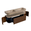 MONDIAZ THOR-DLUX 150cm meuble de salle de bains arrondi gauche + droite couleur Walnut avec 1 tiroir et 2 portes. Vasque suspendue CLOUD Double sans trou de robinet couleur Arena. SW1464738