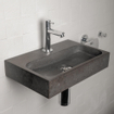 Differnz ensemble de lavabo - 38x24x8cm - Rectangulaire - 1 trou de robinet - Chromé - Pierre naturelle noire SW21928