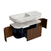 MONDIAZ THOR-DLUX 110cm badmeubel ronding links + rechts kleur Walnut met 1 lade en 2 deuren. Vrijhangende wastafel CLOUD Links 1 kraangat kleur Glace. SW1462792