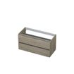INK Wastafelonderkast - 100x45x52cm - 2 lades - greeploos - met houten keerlijst - MFC - Greige eiken SW207414