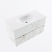 Mondiaz VICA ensemble de meuble de salle de bain - 90cm - meuble sous-vasque carrara - 2 tiroirs - lavabo moon milieu - sans trous de robinet - version haute de 60cm - talc SW1083492