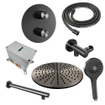 BRAUER Gunmetal Edition douche de pluie encastrée thermostatique - 3 voies - rond - set 80 - pomme de douche 30cm - bras mural droit - douchette 3 jets - flexible de douche - coude d'alimentation mural - gunmetal brossé PVD SW1159084